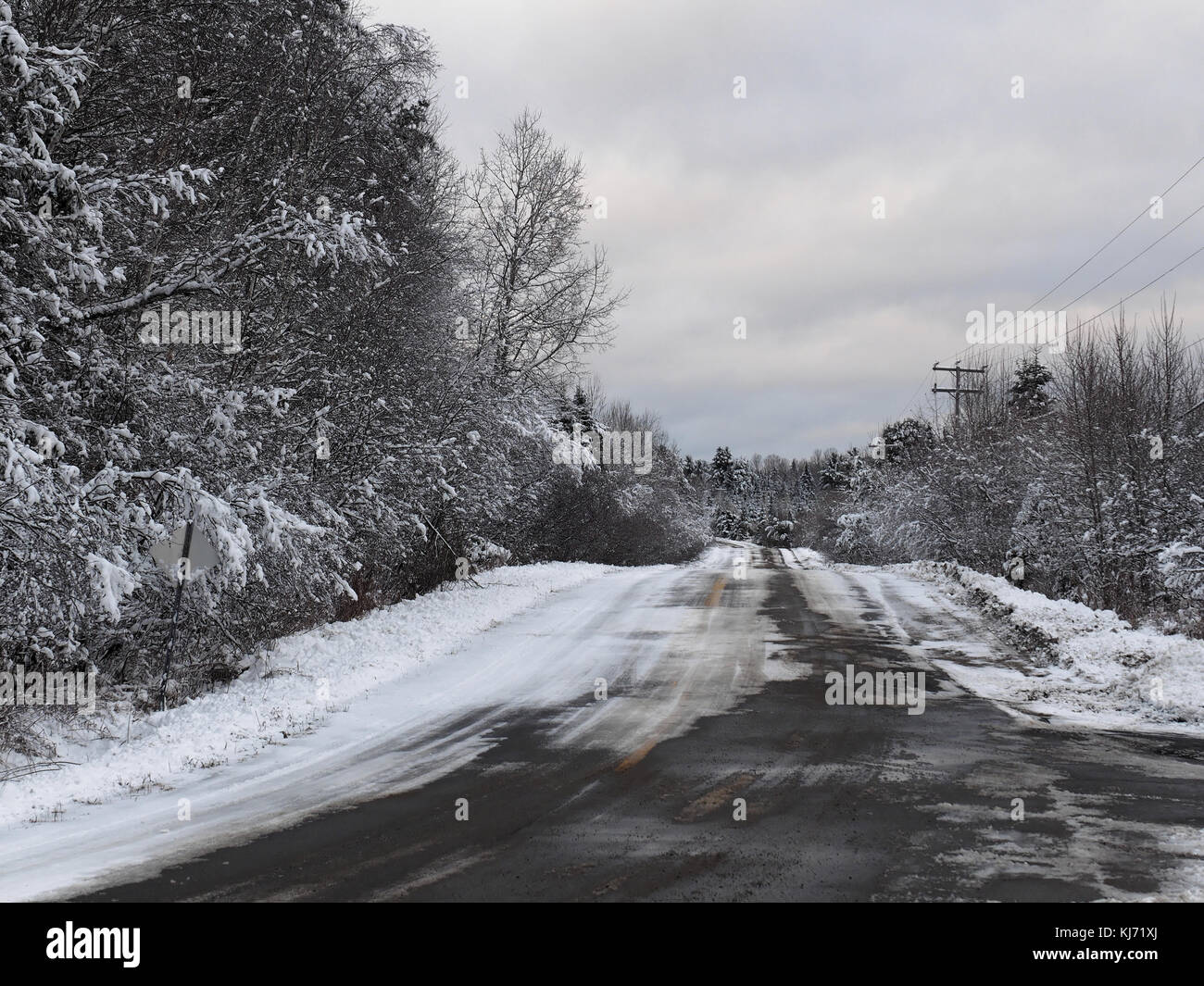 Quebec,Canada. Rural road in winter Stock Photo