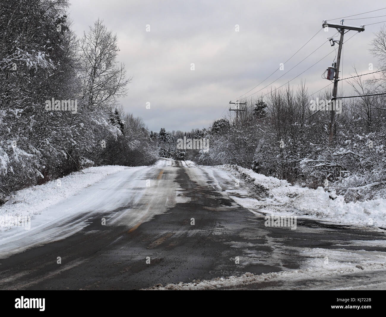 Quebec,Canada. Snow covered copuntry road Stock Photo