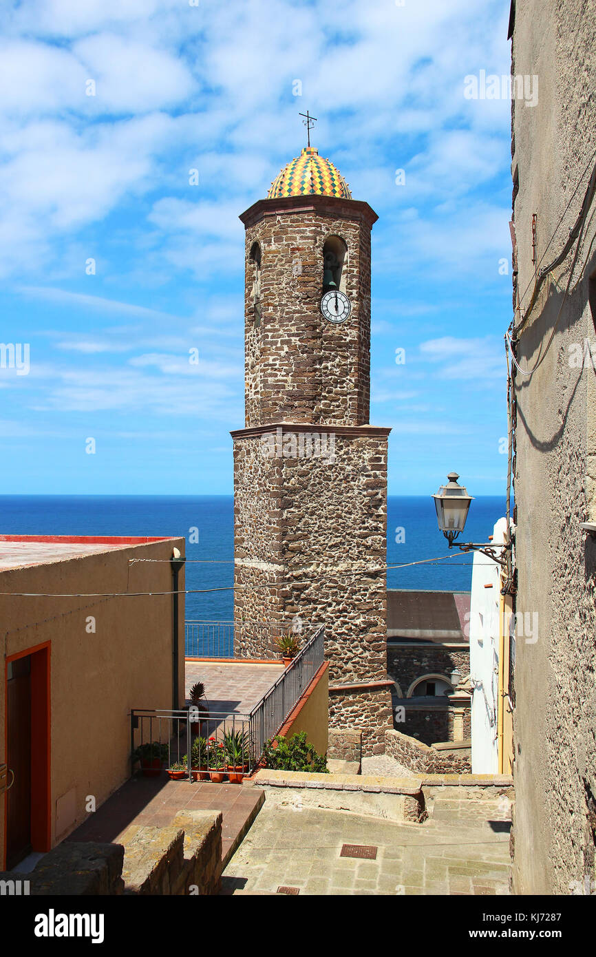 Tower of Cathedral of St. Anthony (Sant' Antonio Abate) in Castelsardo, Sardinia, Italy Stock Photo