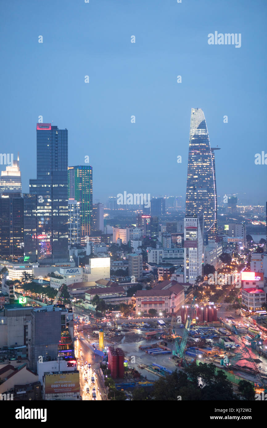 Asia, South East Asia, Vietnam, Ho Chi Minh City, Saigon skyline showing the Bitexco tower Stock Photo