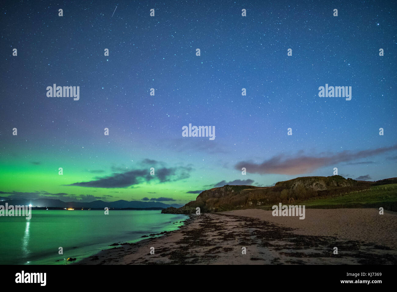 Northern Lights viewed at Ganavan Sands near Oban on the West Coast of Scotland in November 2017 Stock Photo