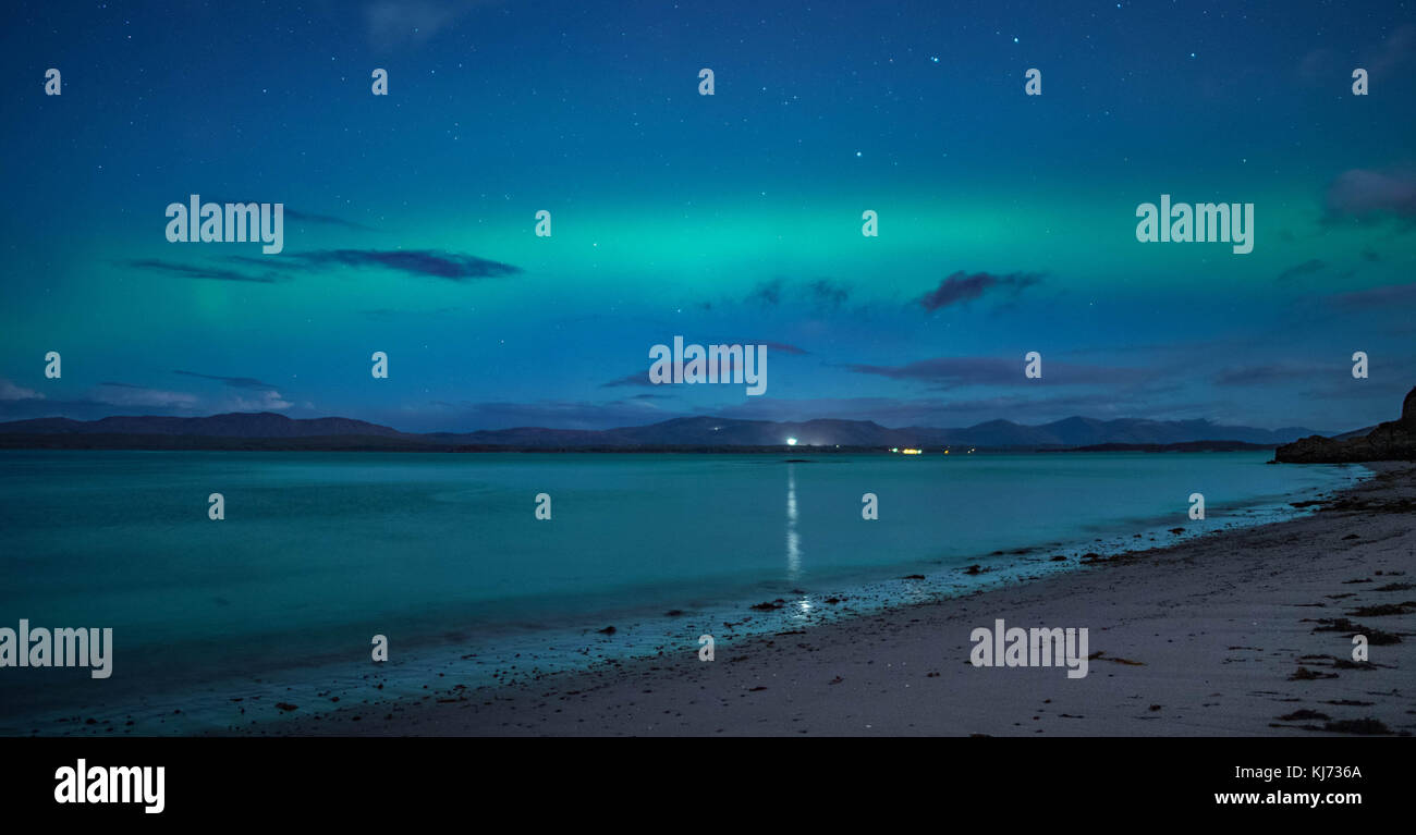 Northern Lights viewed at Ganavan Sands near Oban on the West Coast of Scotland in November 2017 Stock Photo