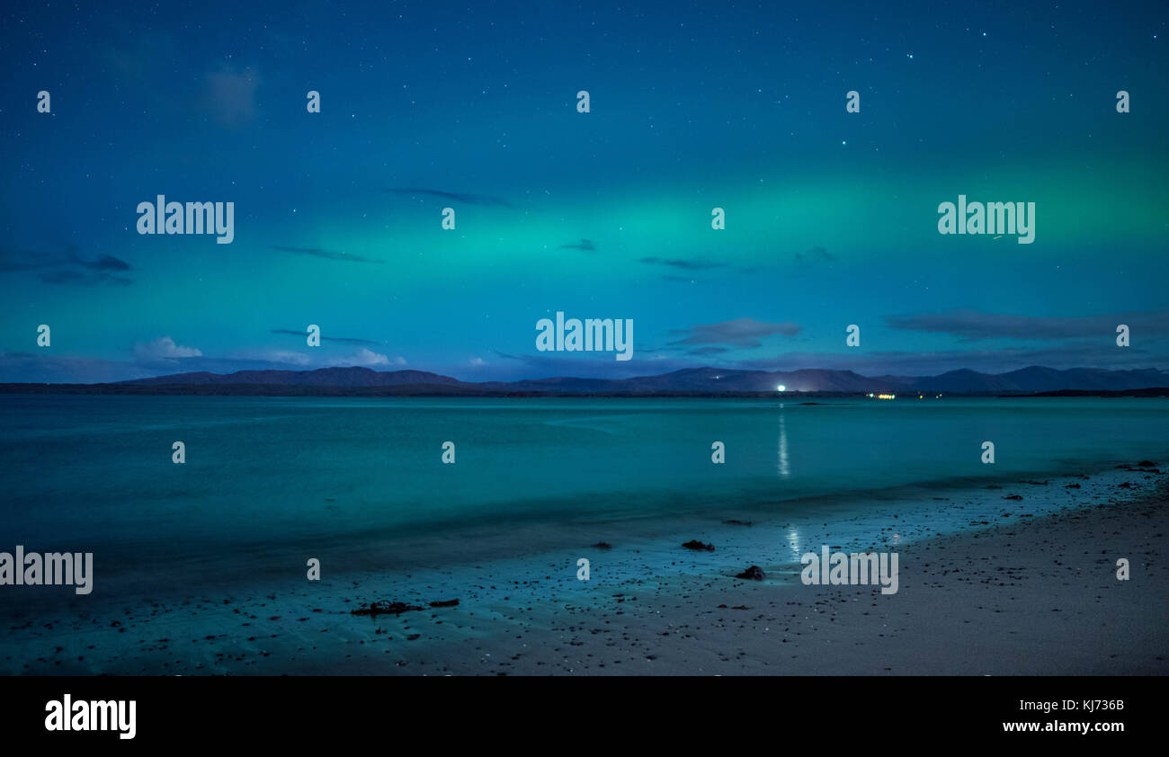 Northern Lights viewed at Ganavan Sands near Oban on the West Coast of Scotland in November 2017 Stock Photo