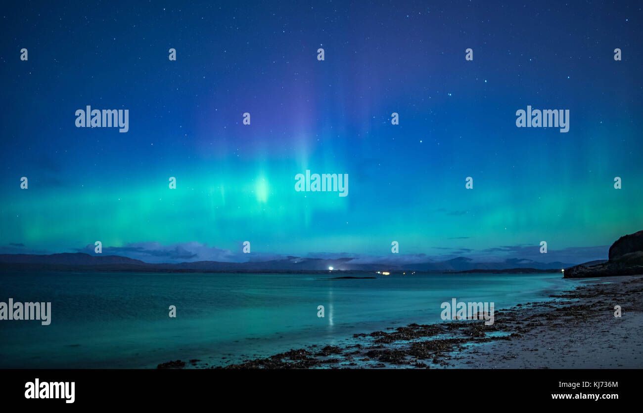 Northern Lights viewed at Ganavan Sands near Oban on the West Coast of Scotland in November 2017 Stock Photo