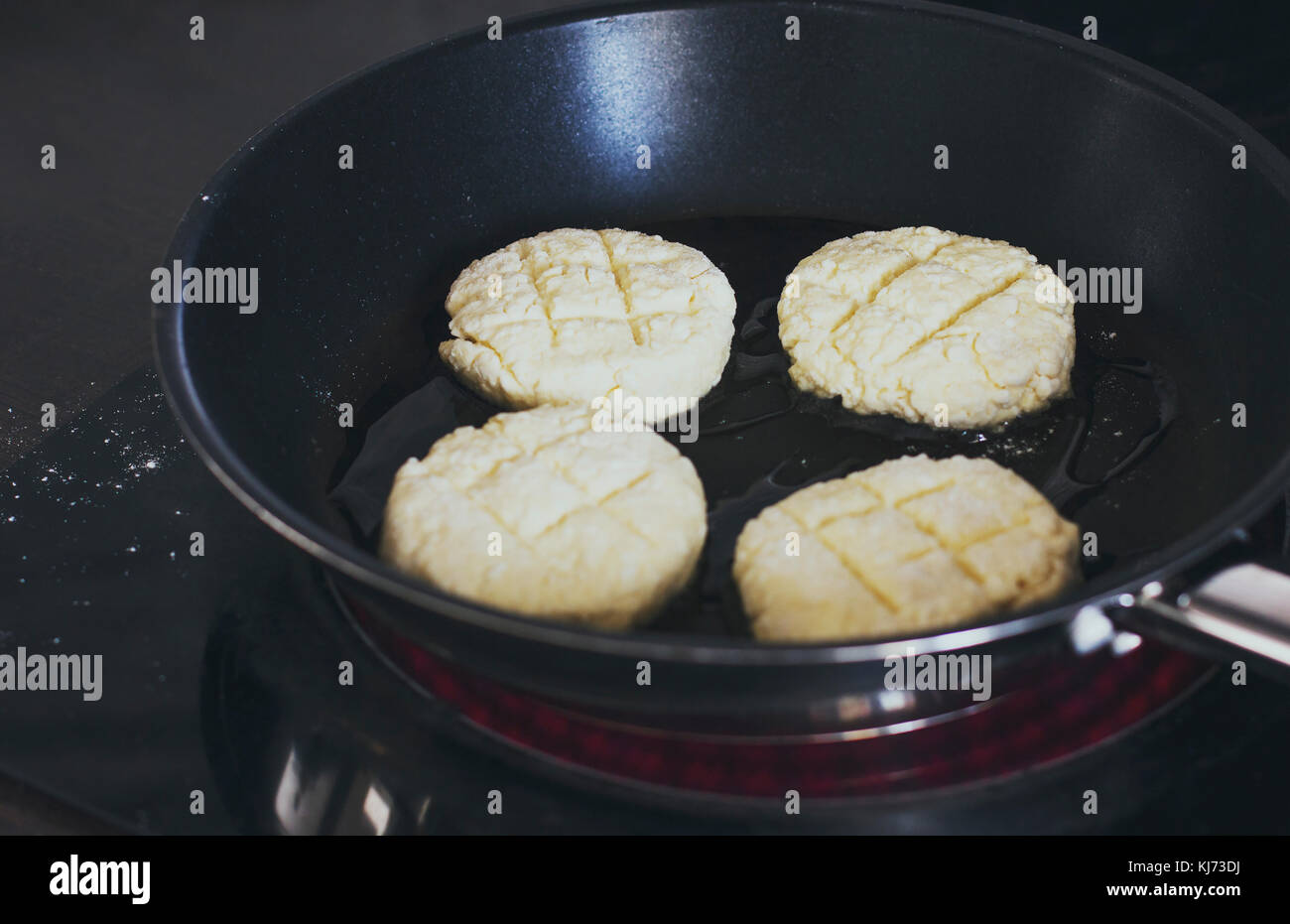 The Cottage Cheese Pancakes Fried In A Pan Stock Photo 166113518