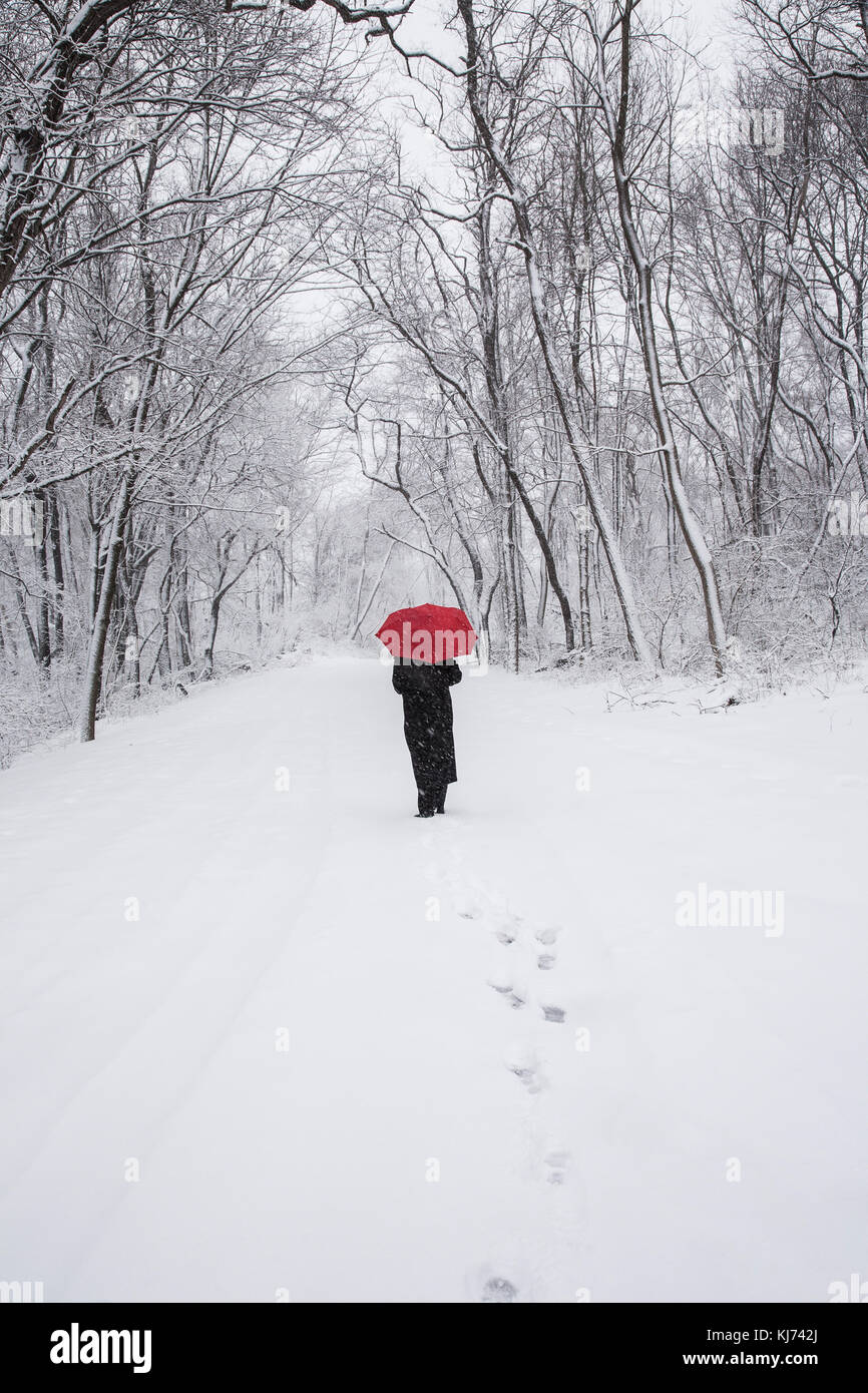 Woman snow rear view red coat hi-res stock photography and images - Alamy
