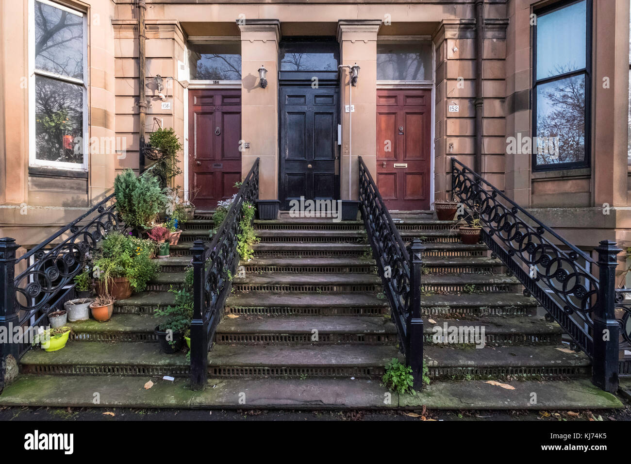 Ornate stairs leading to beautiful apartment buildings on Queens Drive in Queens Park district