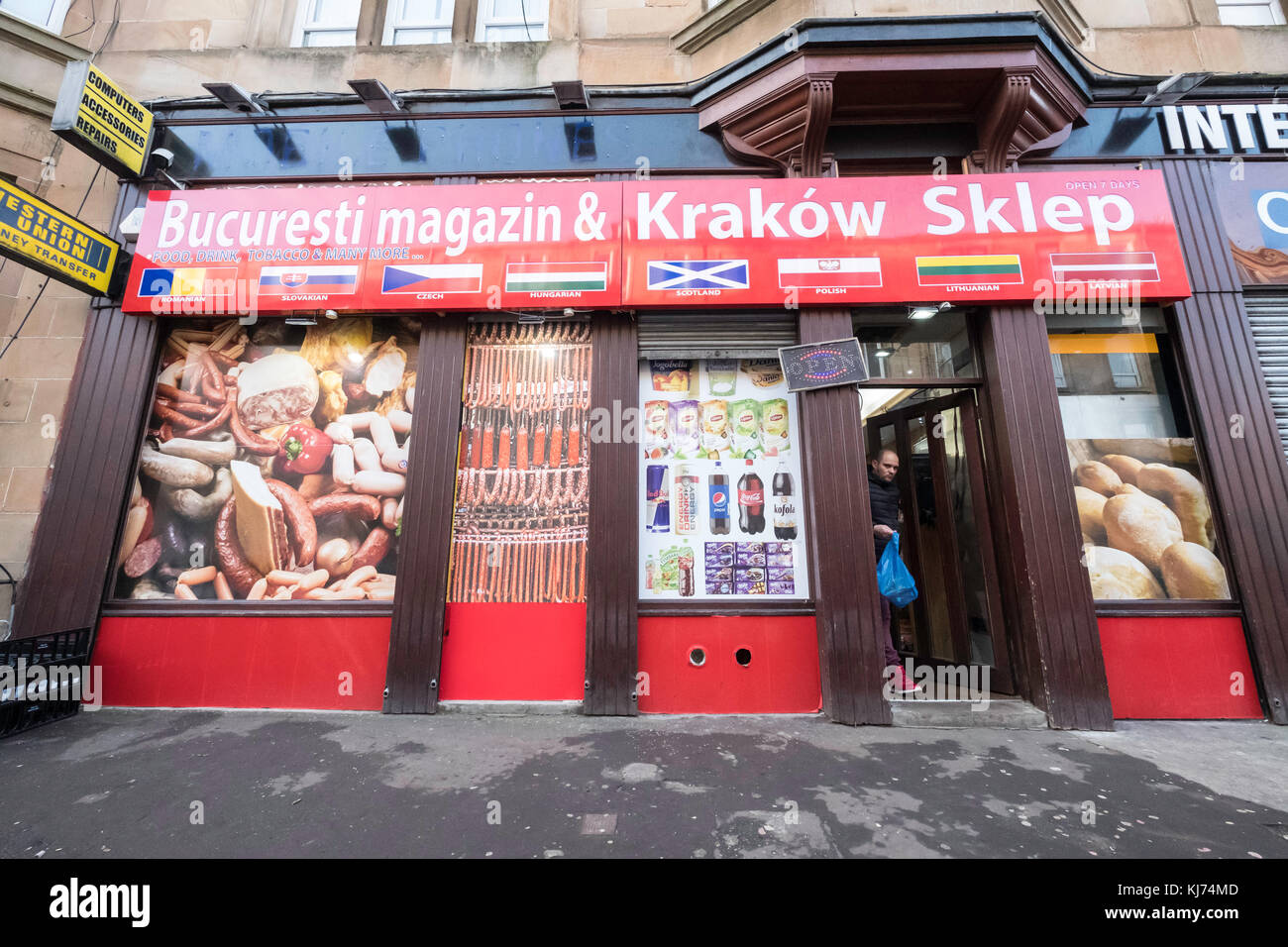 Polish and East European grocery store in Govanhill district of Glasgow, Scotland, United Kingdom Stock Photo