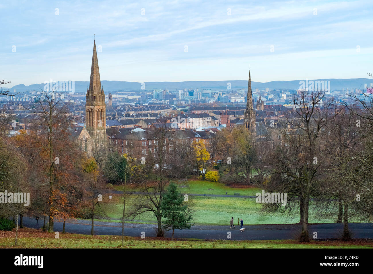 Skyline of Glasgow from Queens Park in Southside of the city. Scotland, United Kingdom Stock Photo