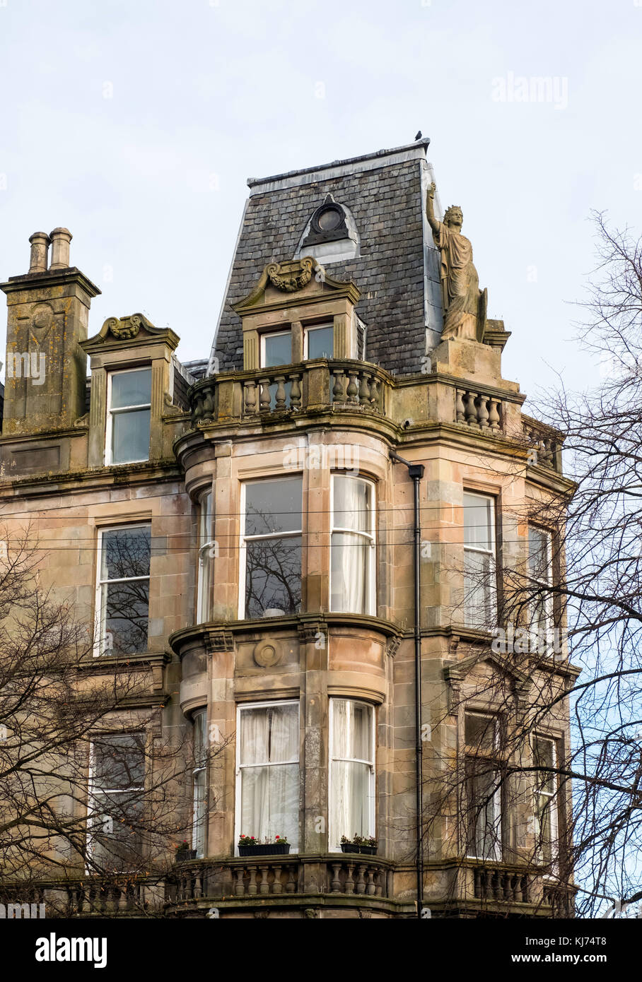 Beautiful apartment buildings on Queens Drive in Queens Park district of Glasgow, Scotland, United Kingdom Stock Photo