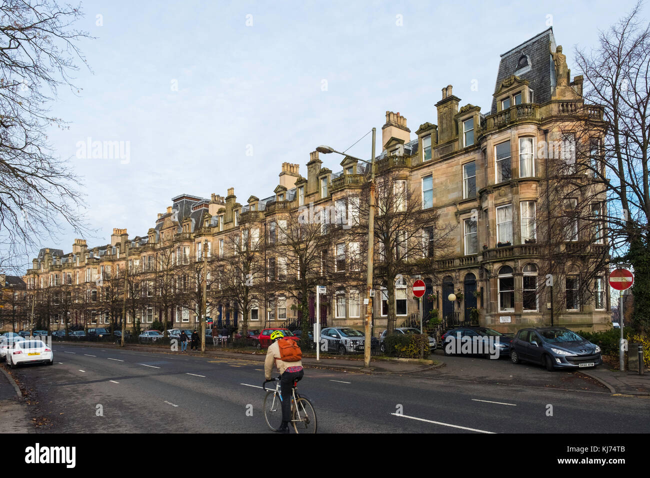 Beautiful apartment buildings on Queens Drive in Queens Park district of Glasgow, Scotland, United Kingdom Stock Photo