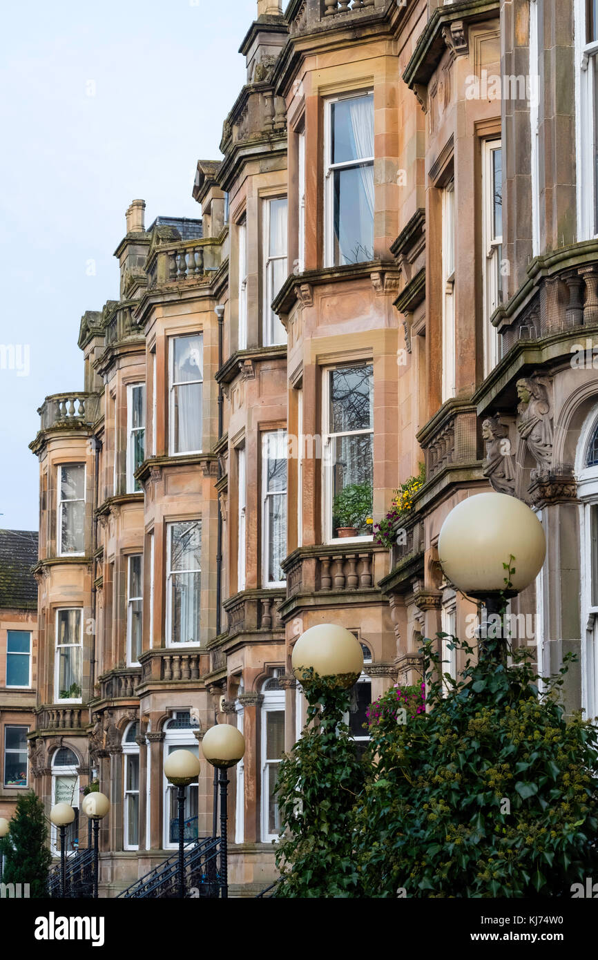 Beautiful apartment buildings on Queens Drive in Queens Park district of Glasgow, Scotland