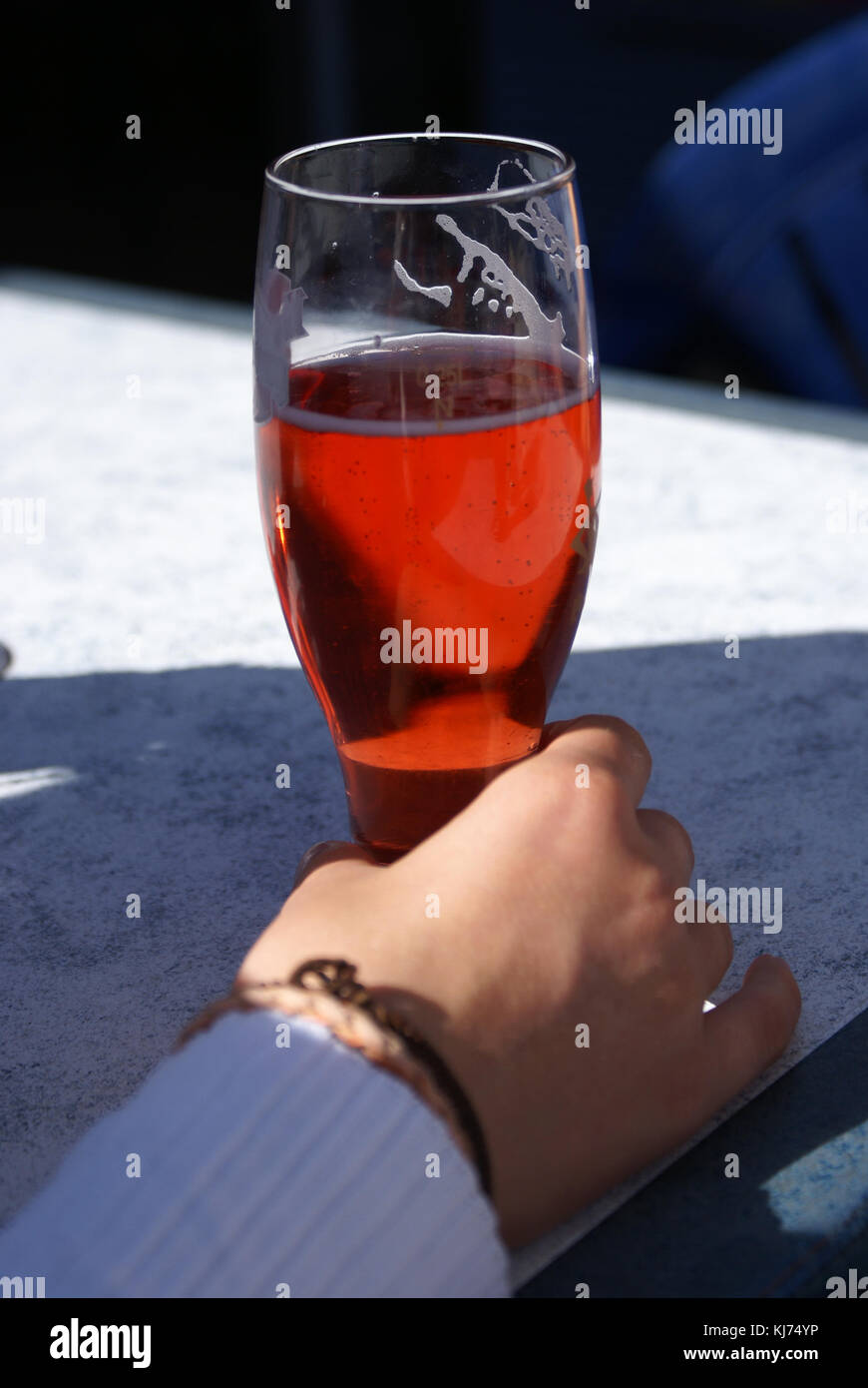 Drink made up of beer, lemonade and grenadine named 'Monaco' in southeastern of France Stock Photo