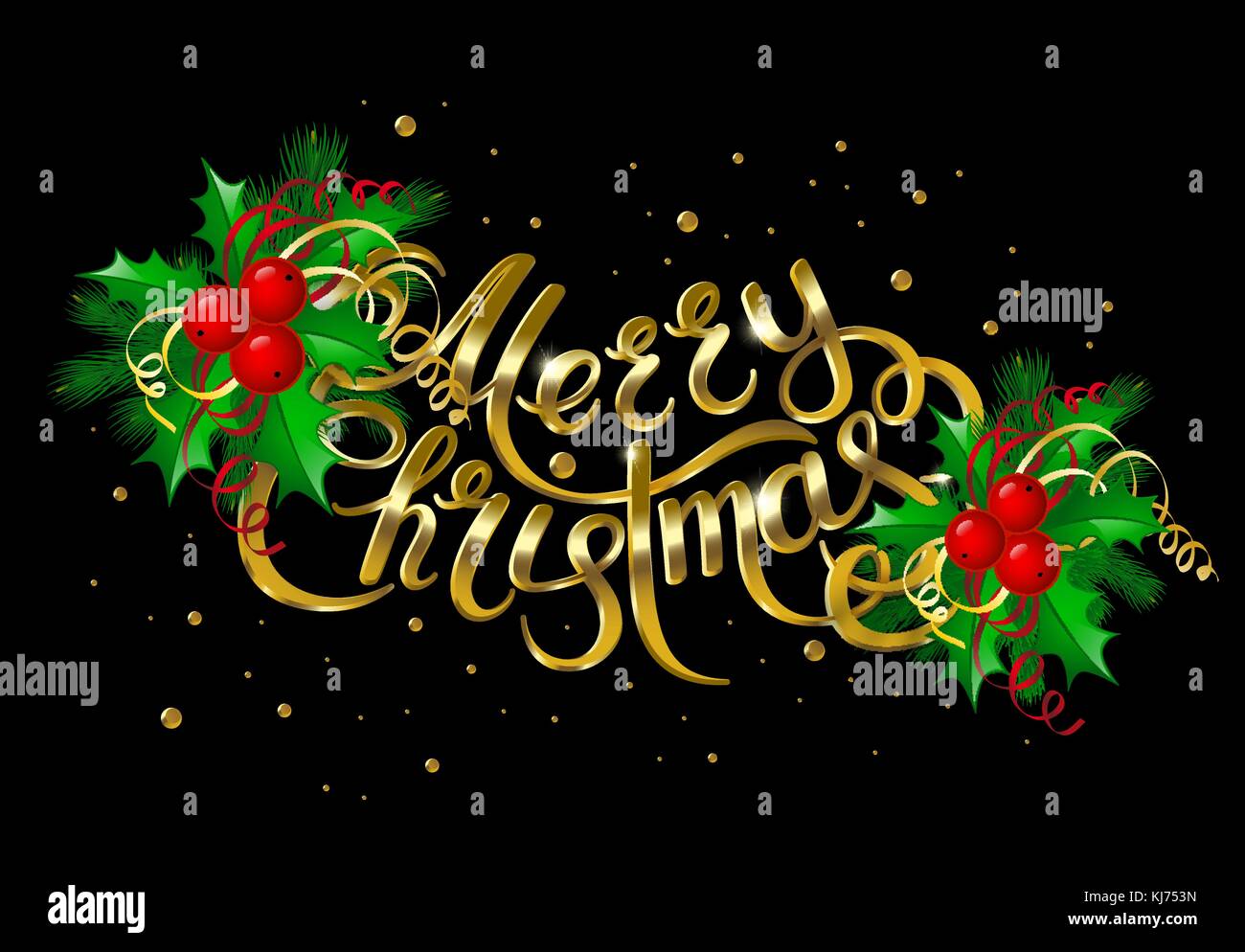 Merry Christmas lettering card with holly Stock Vector Image & Art - Alamy