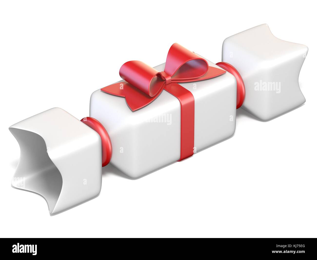 White gift box and red ribbon bow 3D render illustration isolated on ...