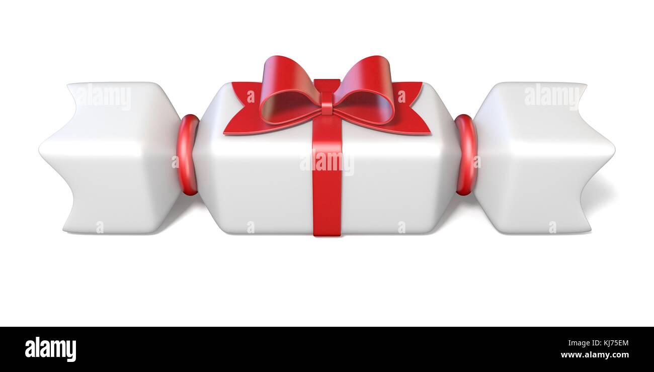 White gift box and red ribbon bow 3D render illustration isolated on ...