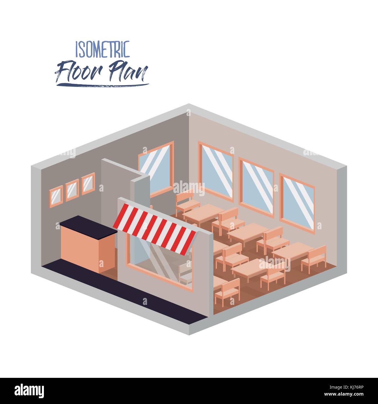 isometric floor plan of restaurant interior set colorful silhouette ...