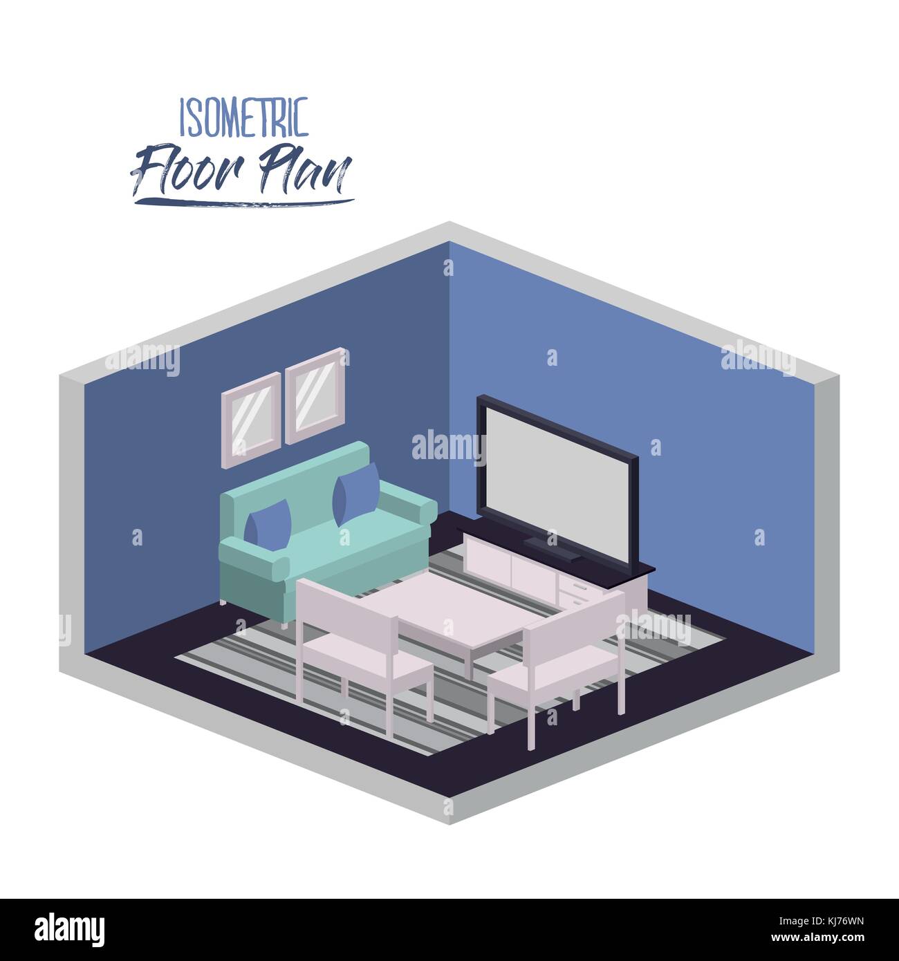 isometric floor plan of lounge room with carpet and television in ...