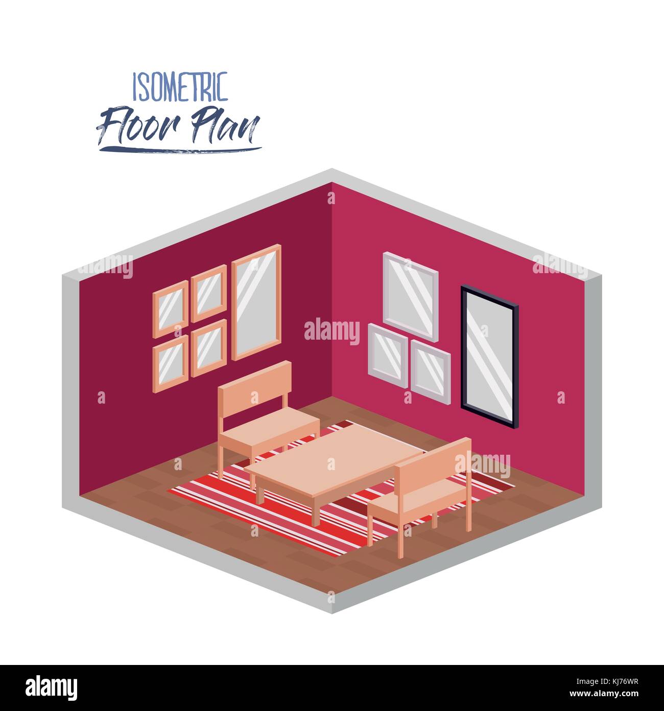isometric floor plan of living room with carpet and wooden furniture in ...