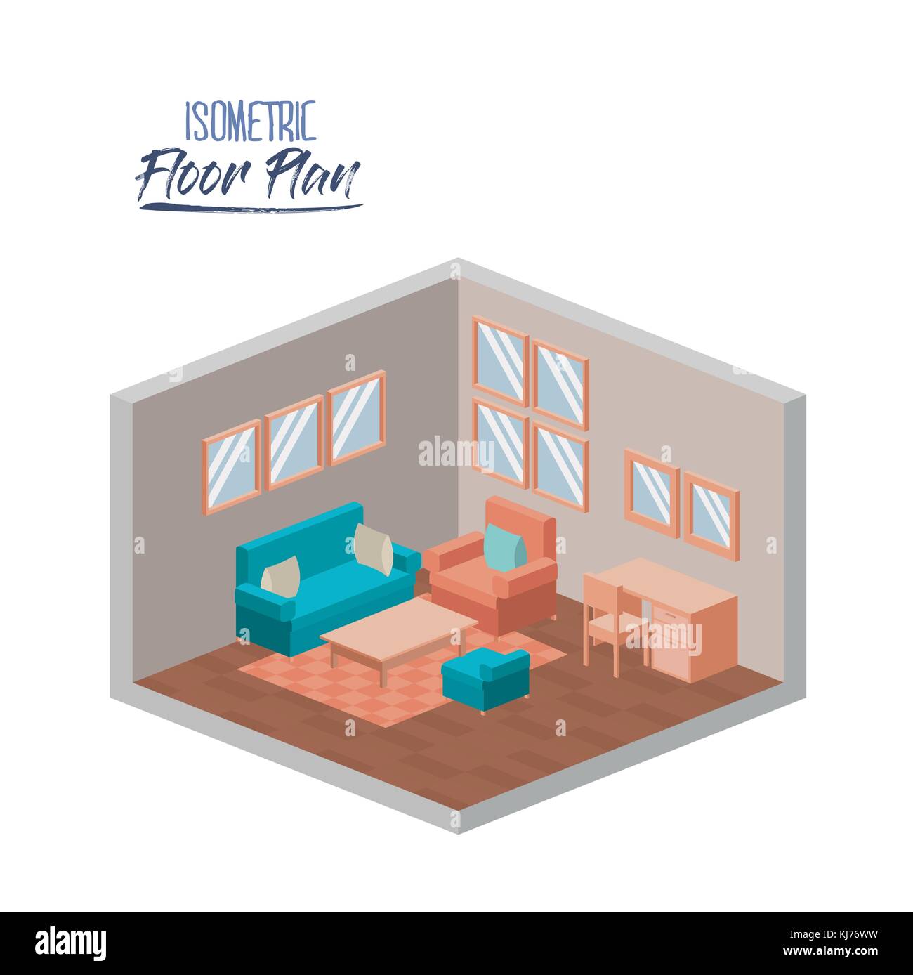 Isometric Floor Plan Of Living Room With Couch And Armchair And