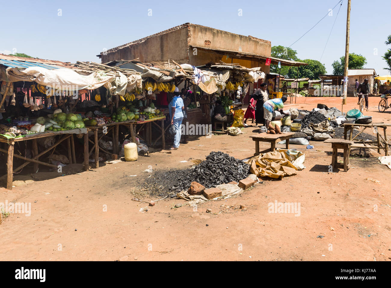 Small market with various stalls selling fruit and vegetables, Uganda, Africa Stock Photo