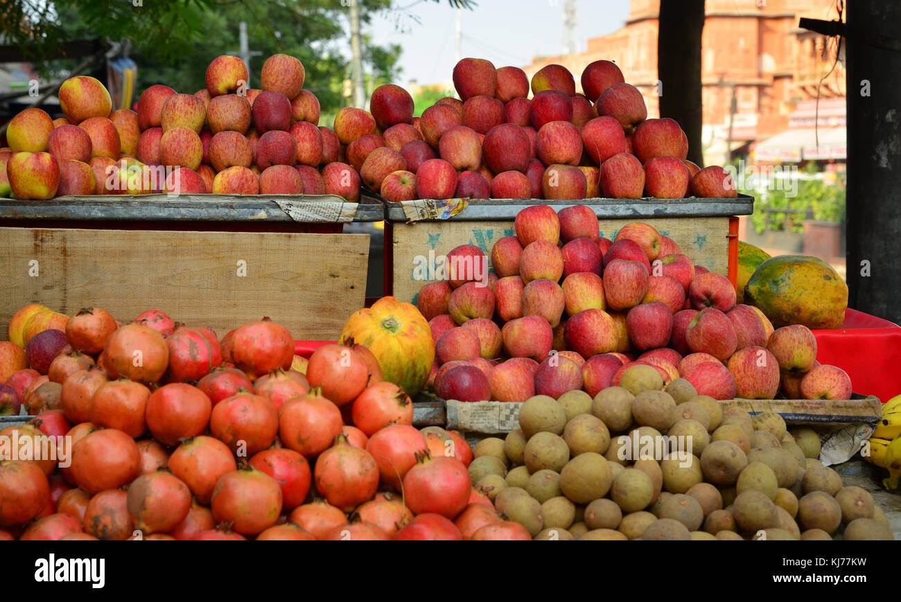Fresh fruits for sale at street market in Jaipur, Rajasthan, India