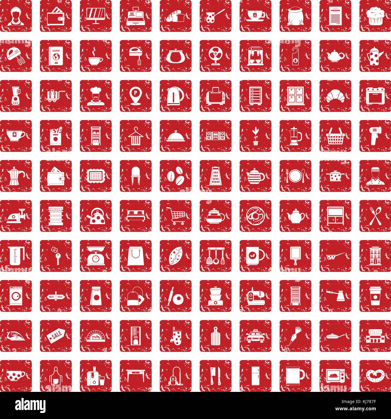 100 kitchen utensils icons set grunge red Stock Vector Image & Art - Alamy