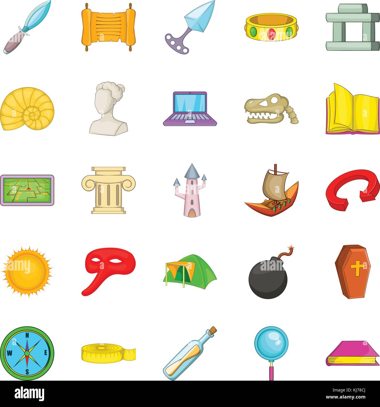 Archaeology icons set, cartoon style Stock Vector