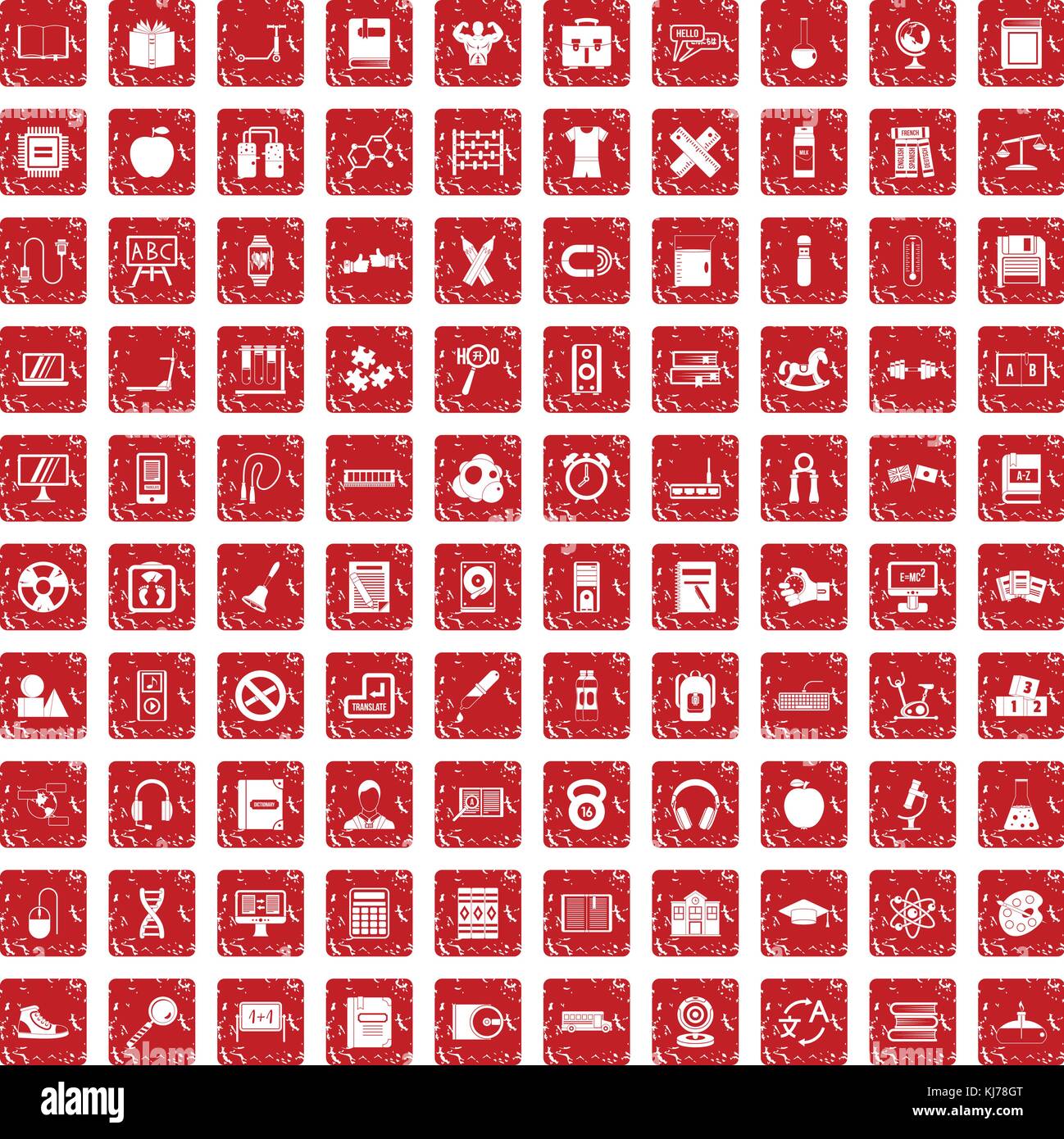 100 learning kids icons set grunge red Stock Vector Image & Art - Alamy