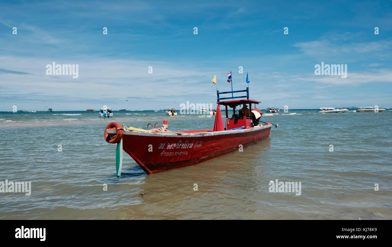 Fishing Boat Pattaya Beach Thailand South East Asia Gulf of Thailand  for Mindfulness and Meditation Calm Sea Stock Photo