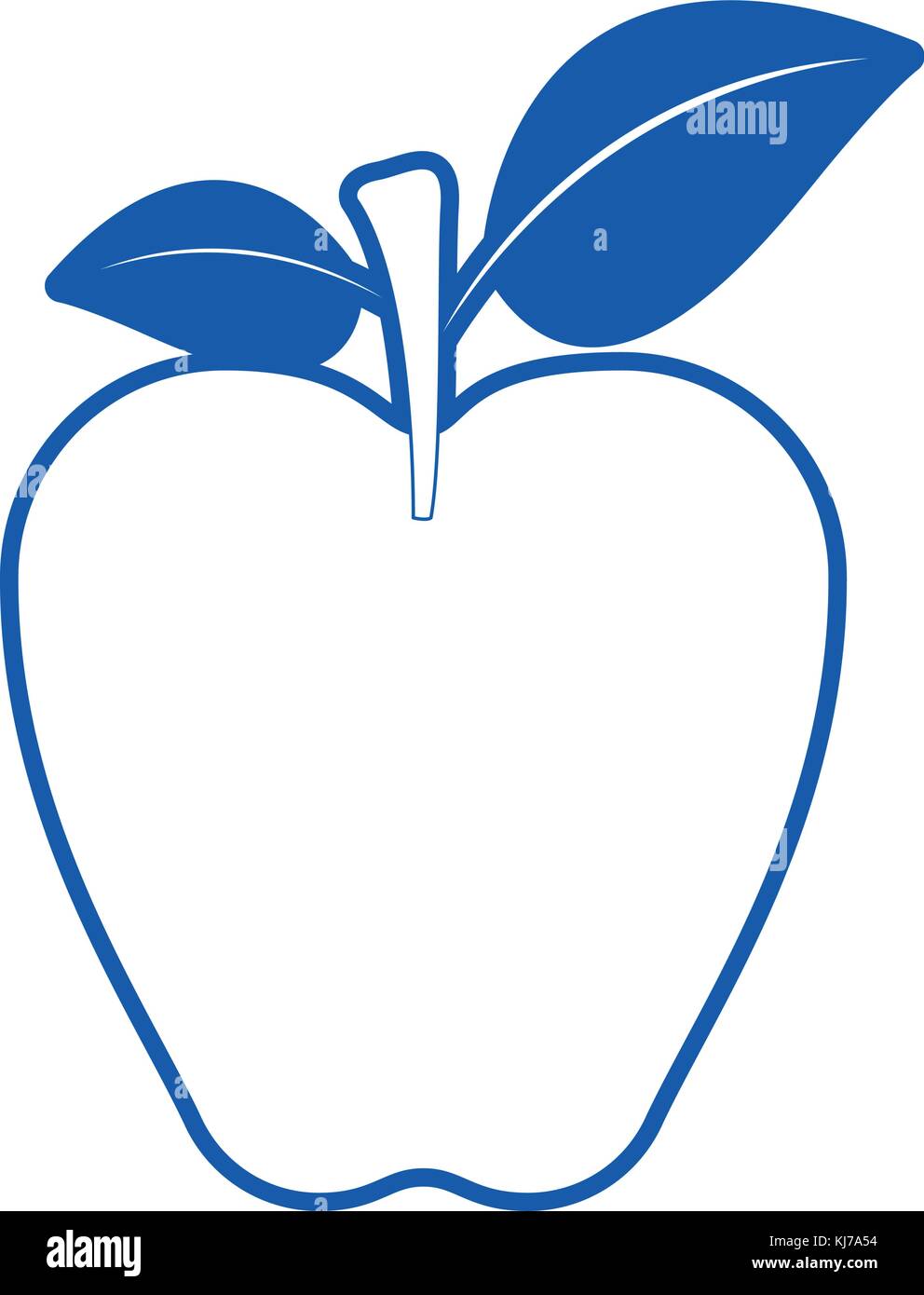 apple fruit with stem and leaves in blue silhouette Stock Vector Image