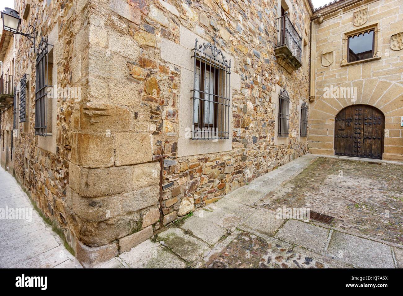 Small streets for large historical buildings, Caceres Spain Stock Photo