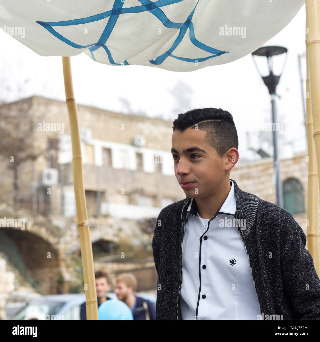 Teenage boy at Bar Mitzvah Celebration, Safed, Northern District, Israel Stock Photo