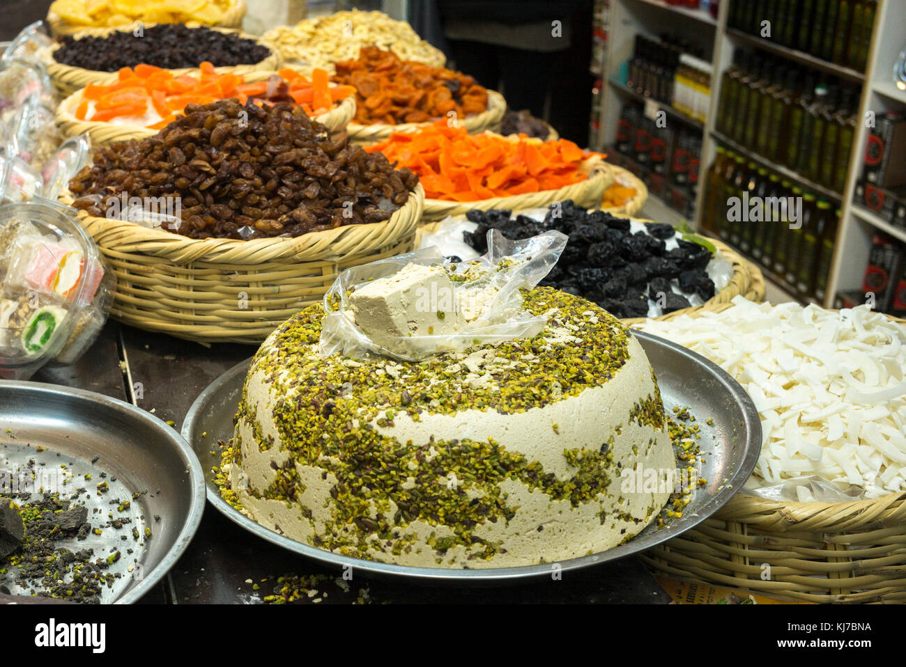 Traditional food for sale in market, Arabic Market, Old City, Jerusalem, Israel Stock Photo