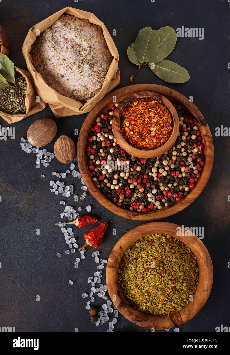 Various type of herbs and spices Stock Photo Alamy