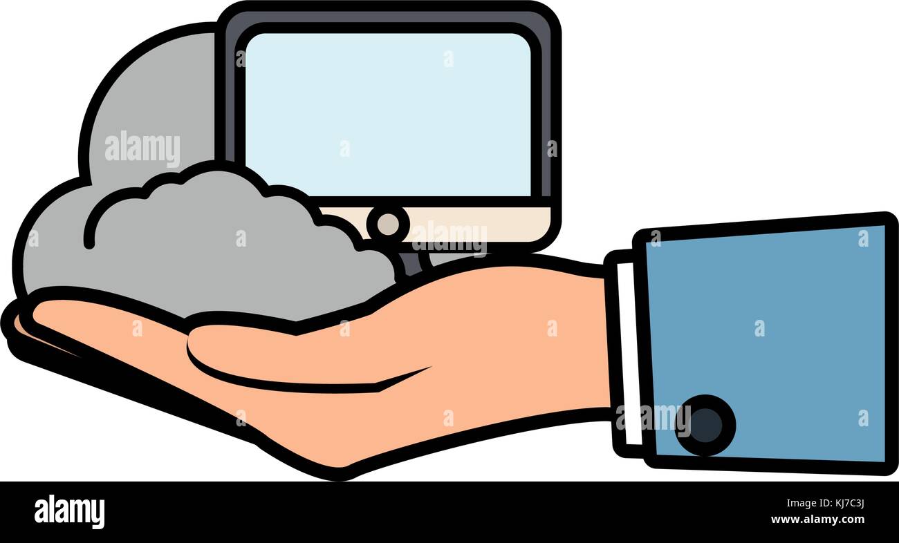 hand with monitor computer icon over white background vector ...