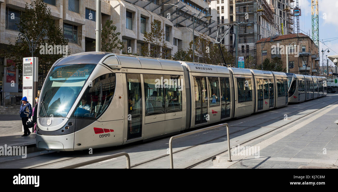 Jerusalem Light Rail On Street, Jaffa Road, Old City, Jerusalem, Israel 