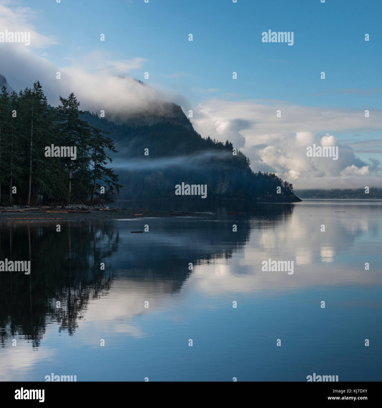 Reflection of mountain in water,Furry Creek,British Columbia,Canada