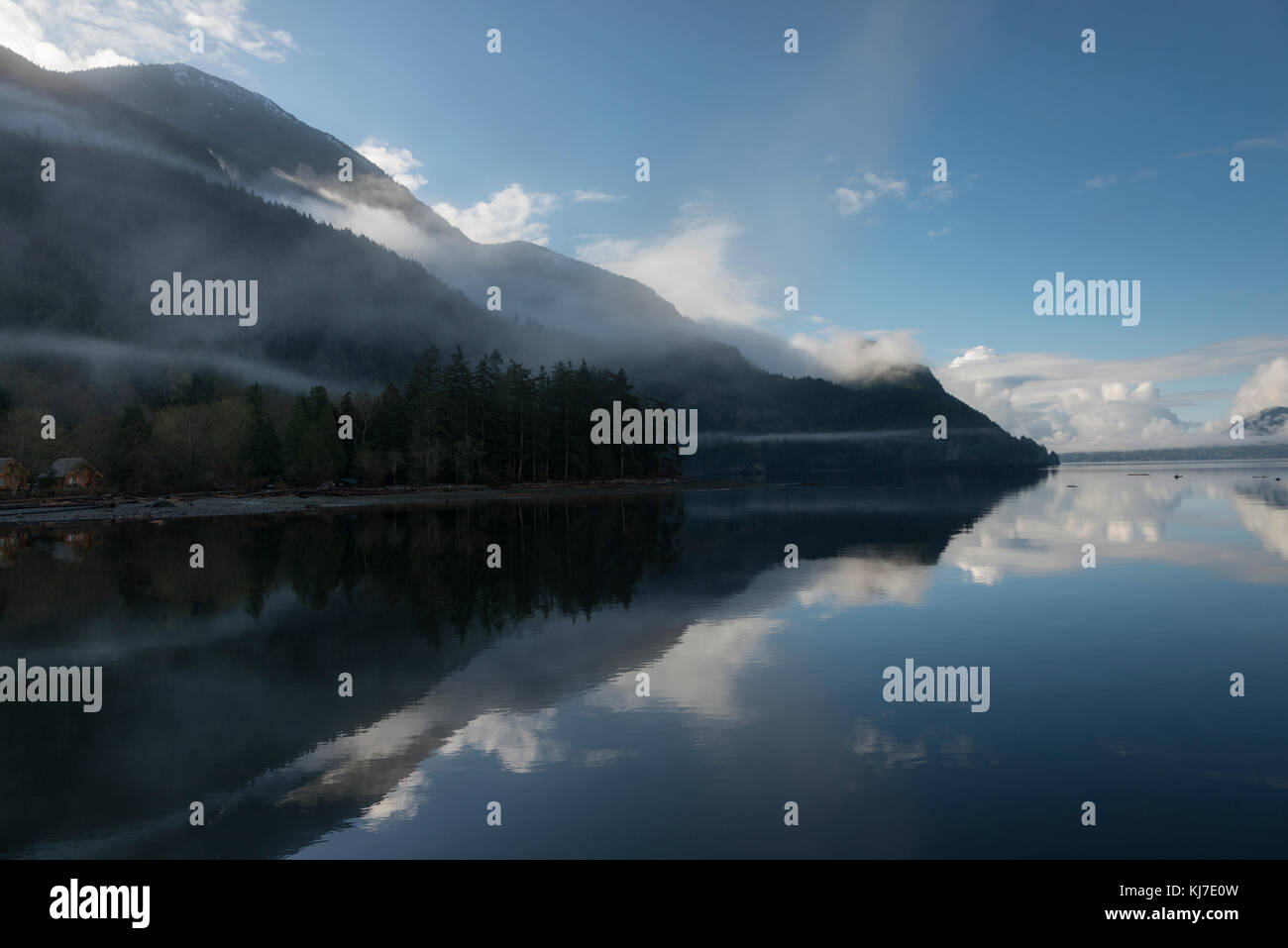 Reflection of trees in water,Furry Creek,British Columbia,Canada Stock