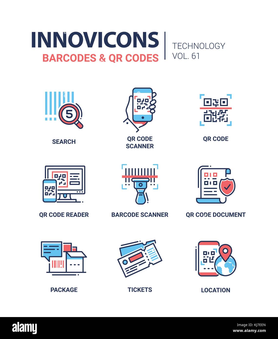 Barcodes and QR codes - line design icons set Stock Vector