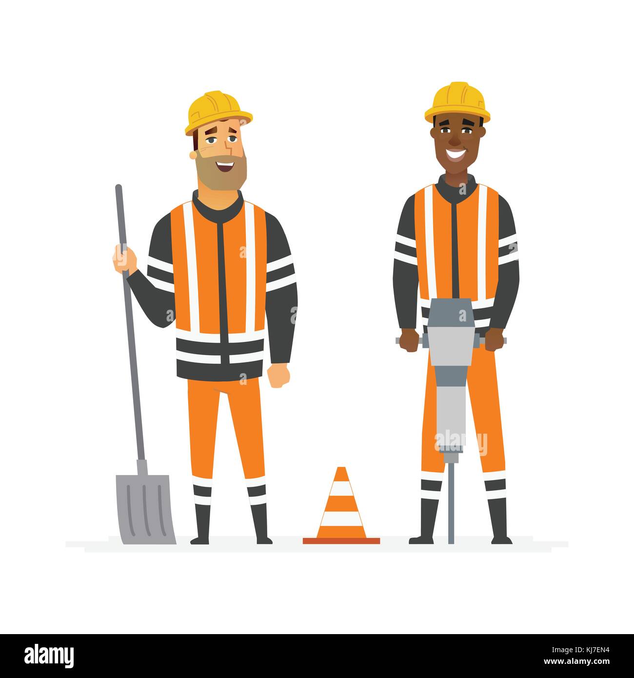 Road construction workers - cartoon people characters illustration