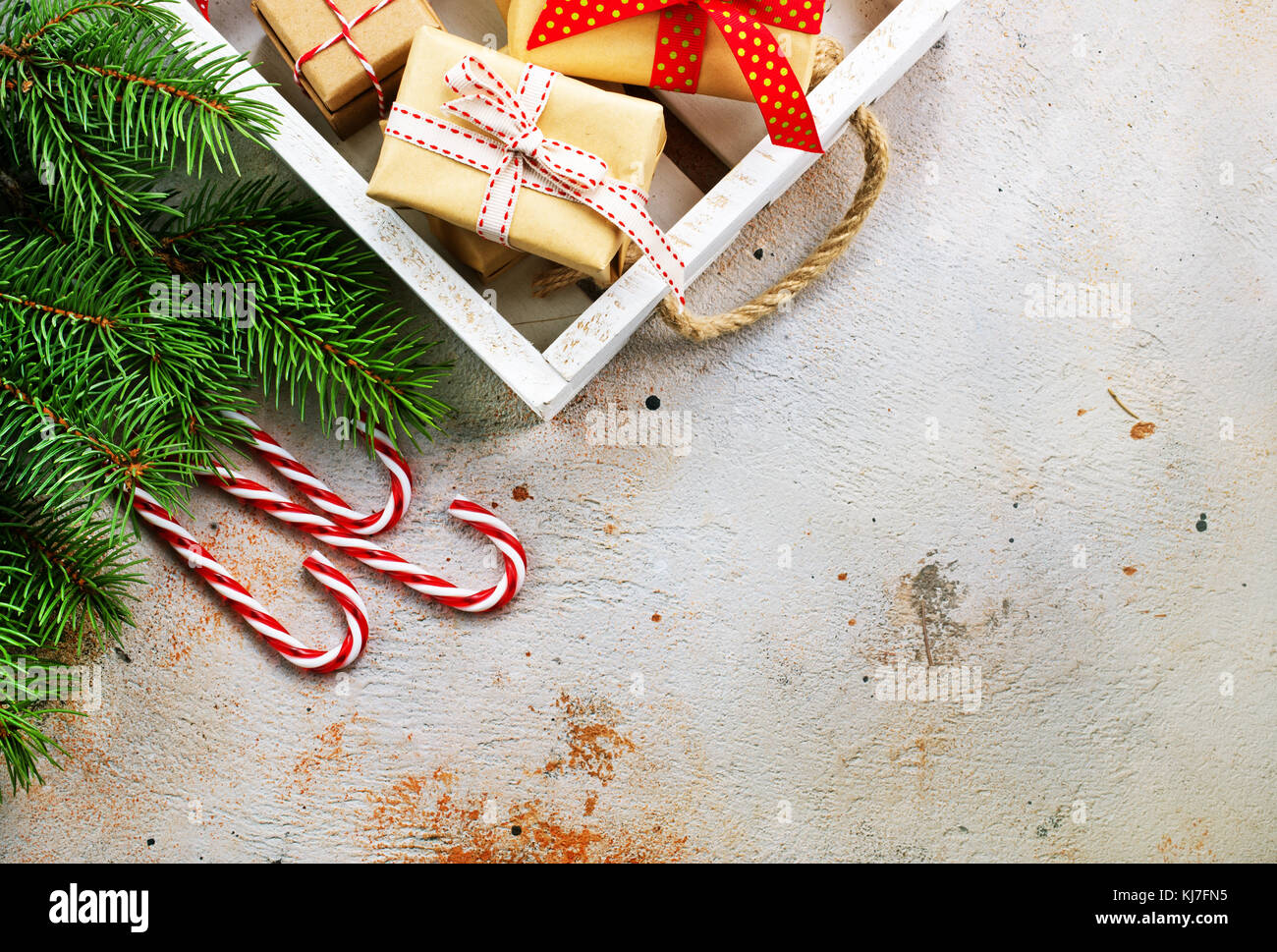 christmas decoration and gifts on a table Stock Photo - Alamy