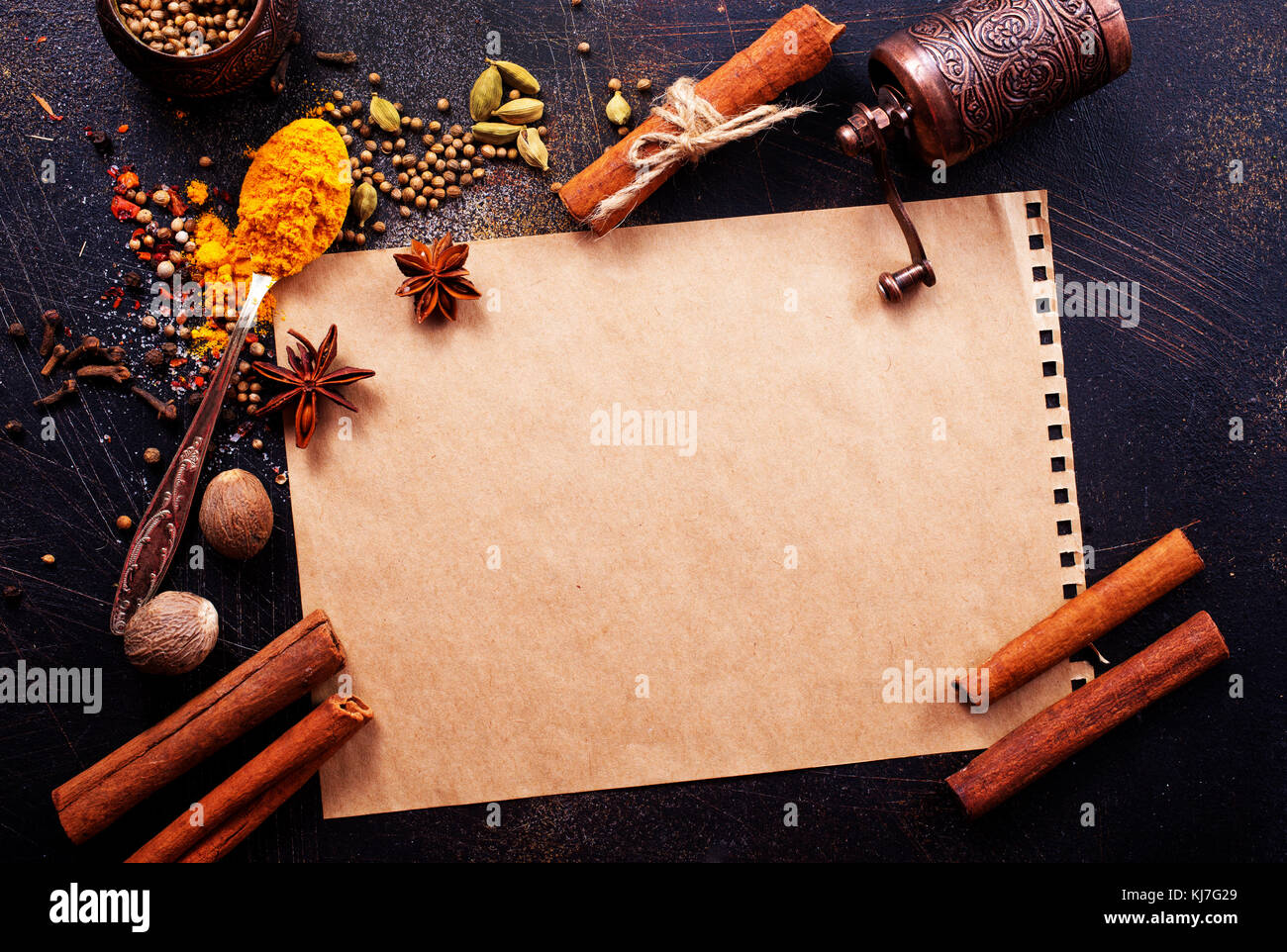 aroma spice, garlic and salt on a table Stock Photo Alamy