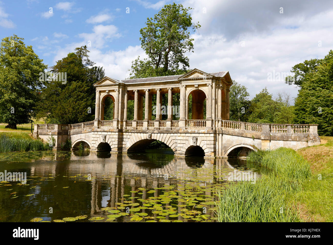 The Palladian Bridge at Stowe Gardens,Buckinghamshire. Stock Photo