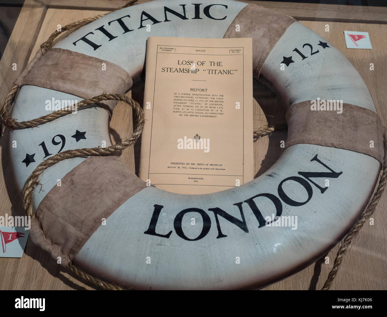 Titanic life ring, Johnson Geo Centre, St. John's, Newfoundland, Canada. Stock Photo