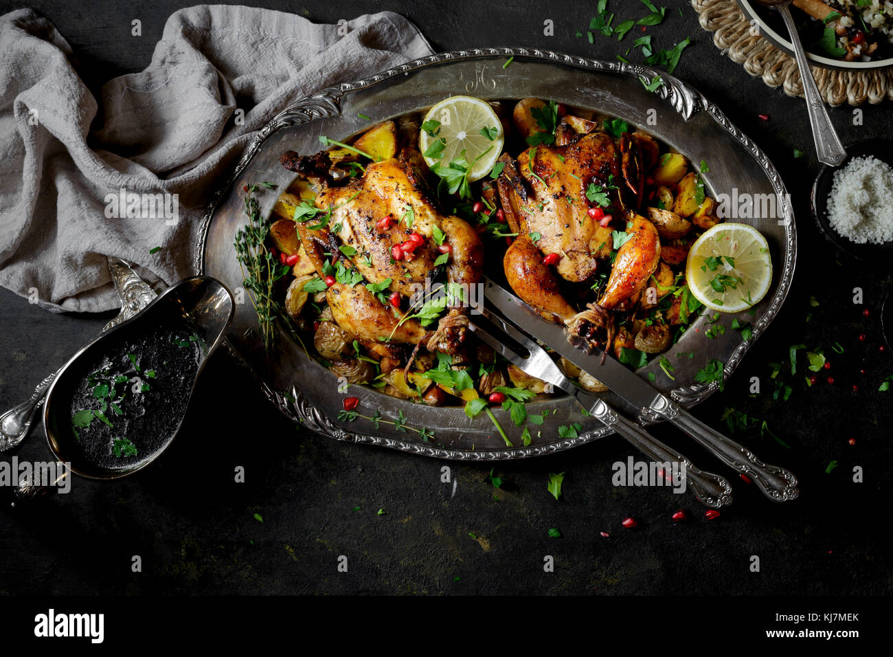 Roasted Chicken Dinner Stock Photo - Alamy
