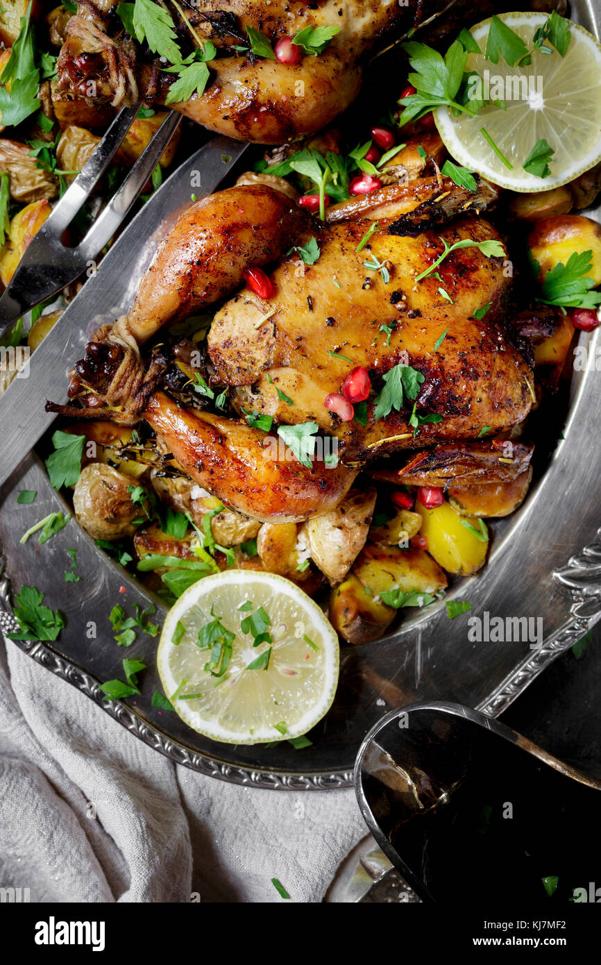 Roasted Chicken Dinner Stock Photo