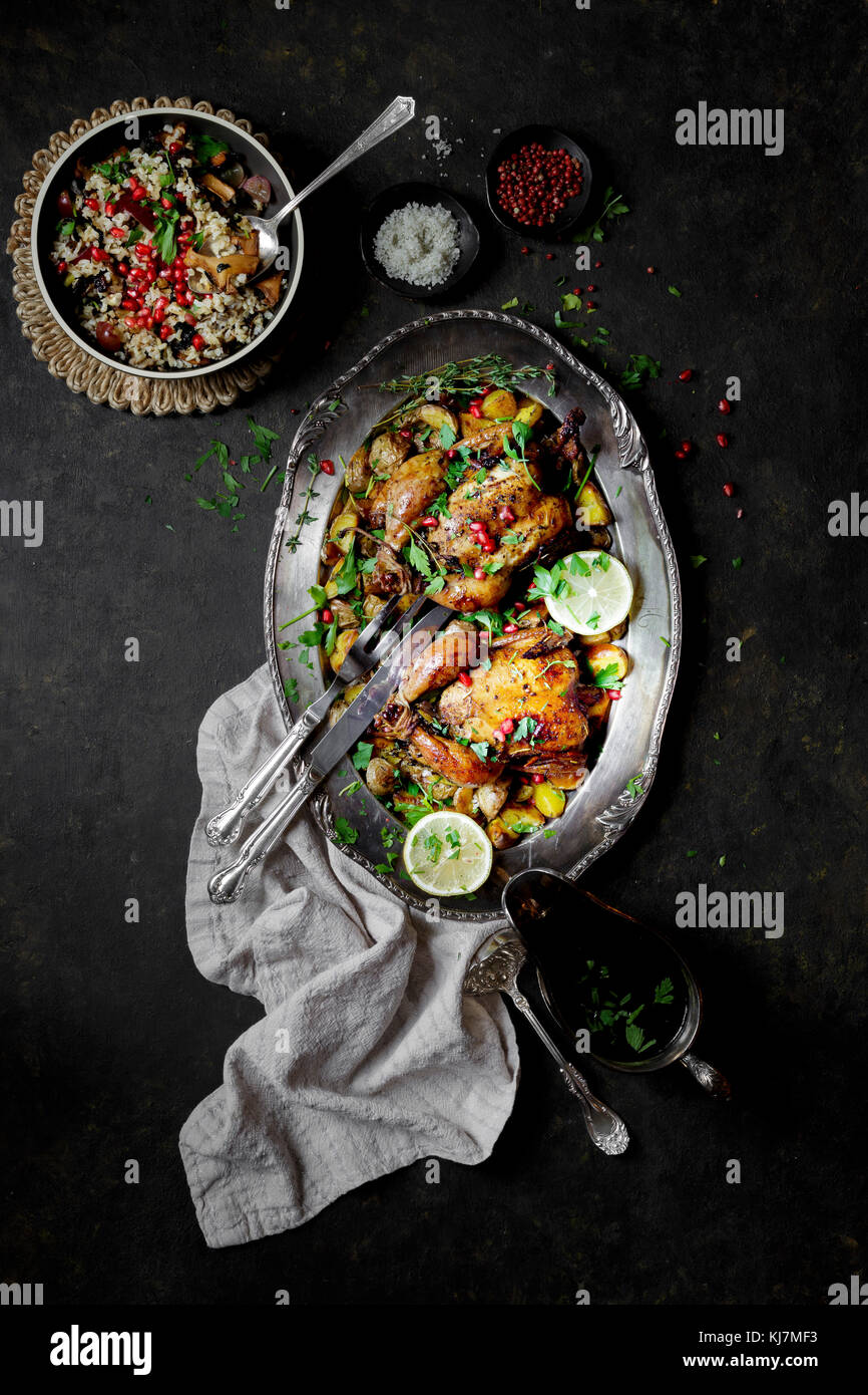 Roasted Chicken Dinner Stock Photo