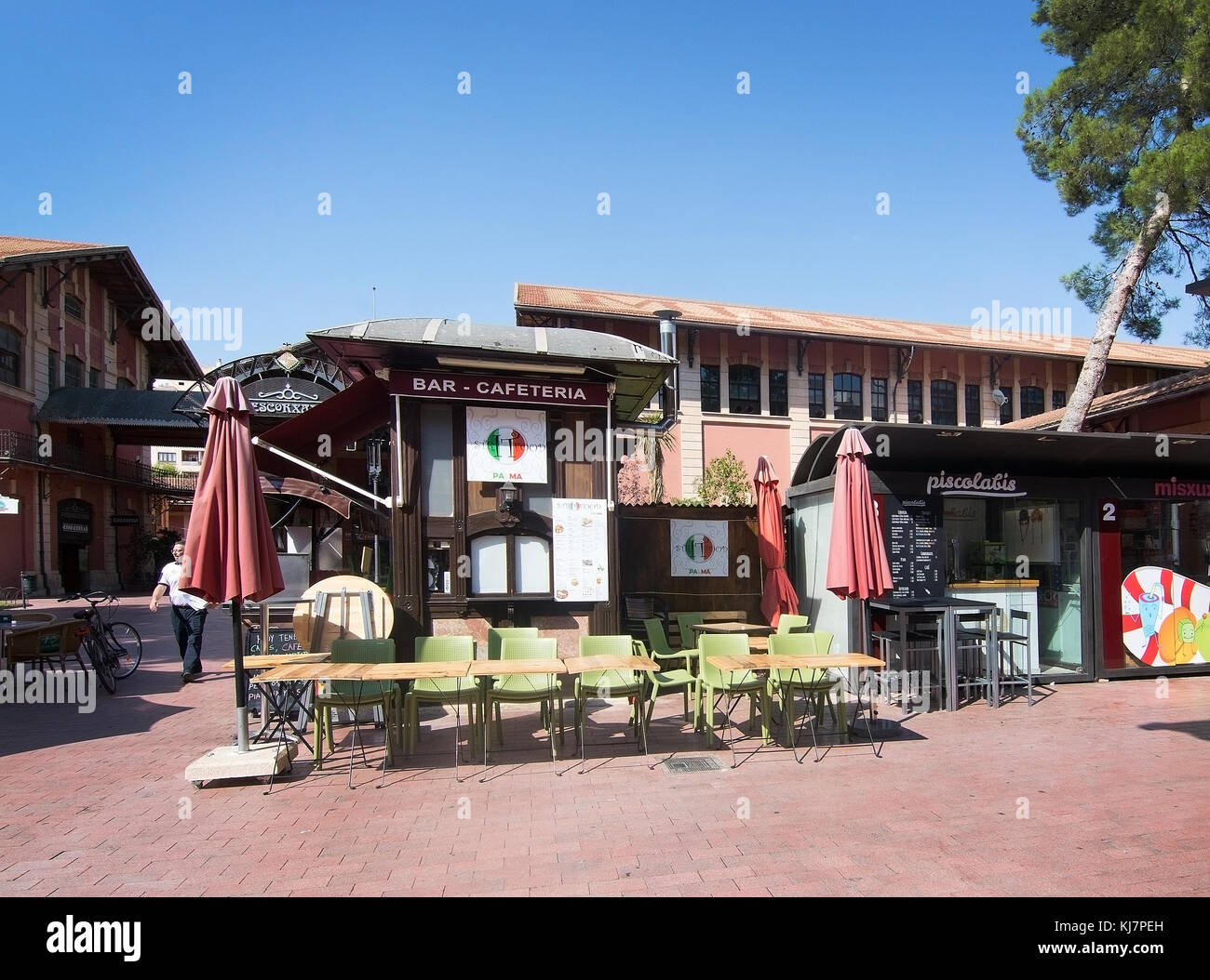 PALMA DE MALLORCA, BALEARIC ISLANDS, SPAIN - SEPTEMBER 22, 2016: Bar and café in the gardens of S'Escorxador and Sant Juan Market on September 22, 201 Stock Photo