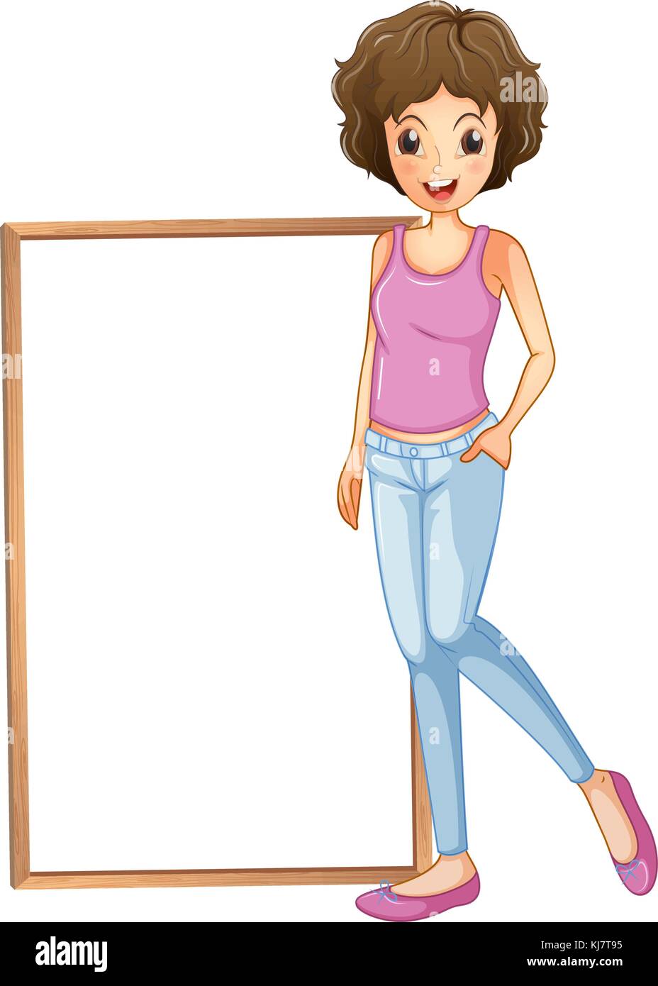Illustration of a lady with an empty board at her side on a white ...